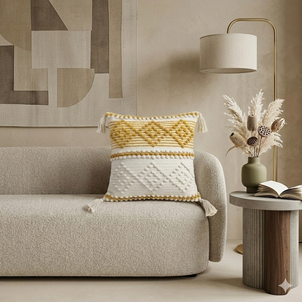 Textured Chevron Cushion Cover with Tassels
