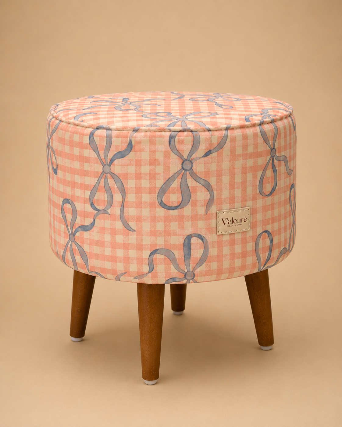 BOWKINS ribbon bow gingham print round ottoman