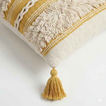 Yellow Fringe Cushion Cover with Tassels