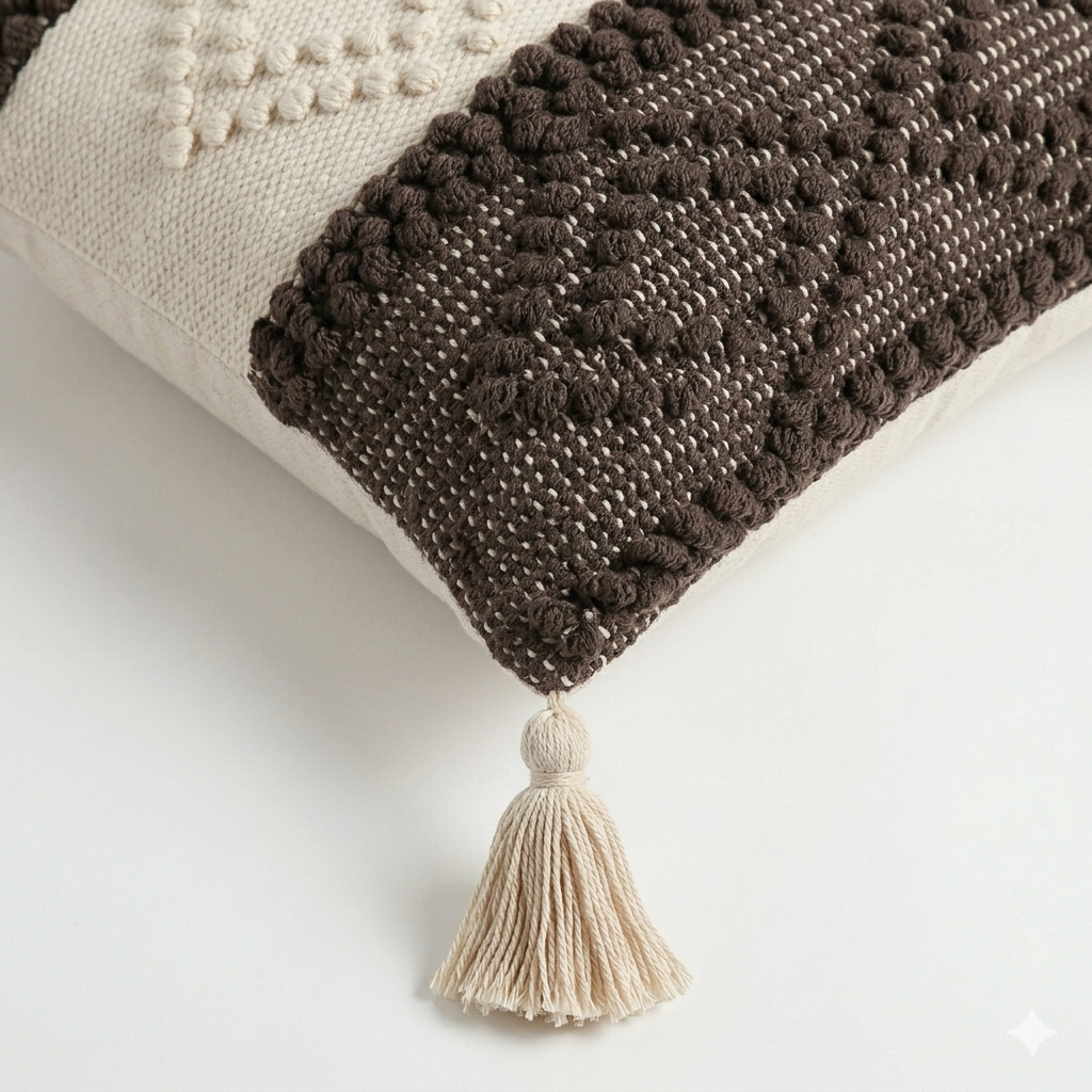 Monochrome Pattern Cushion Cover with Tassels