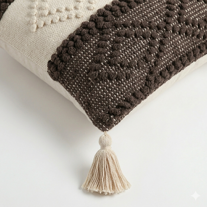Monochrome Pattern Cushion Cover with Tassels
