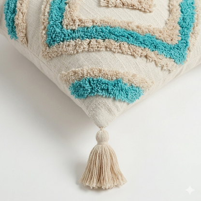 Diamond Weave Tufted Cushion Cover with Tassels