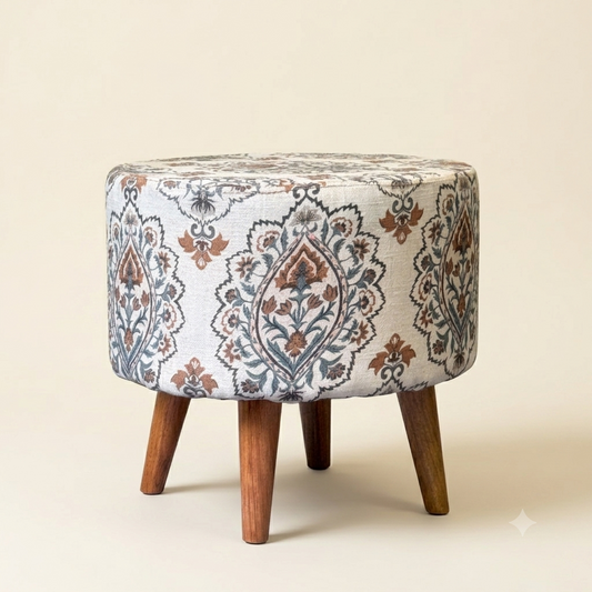 The Riwayat handcrafted round pouf stool