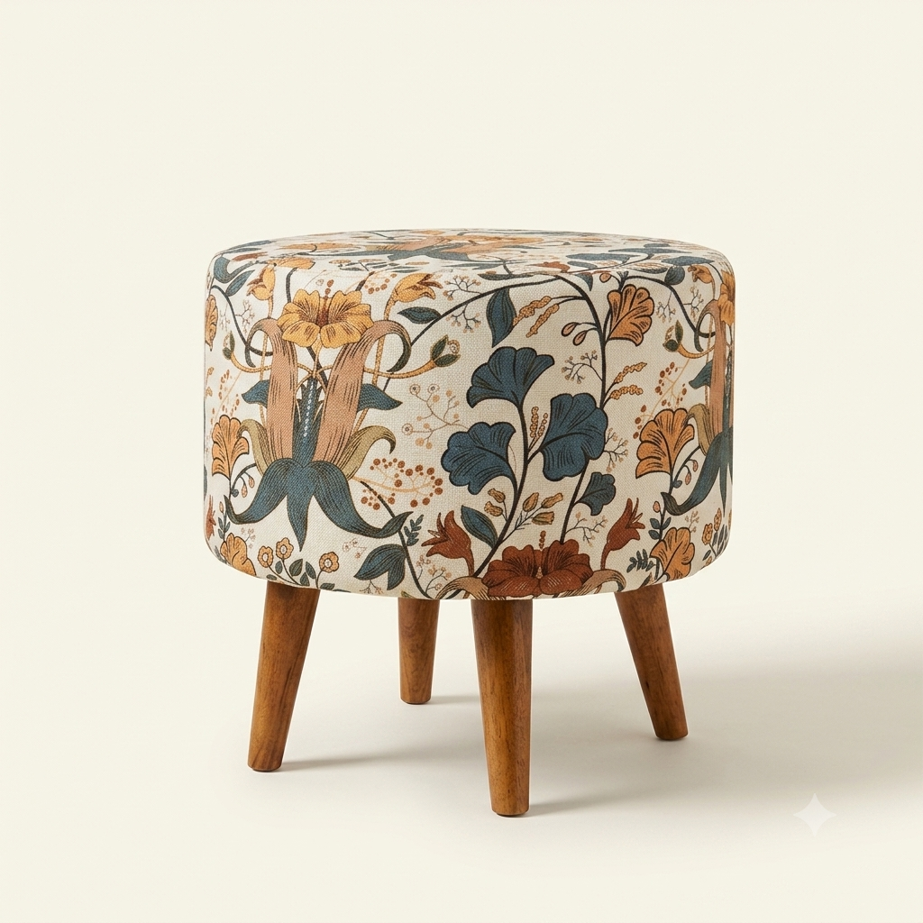 The Mehrab handcrafted round pouf stool