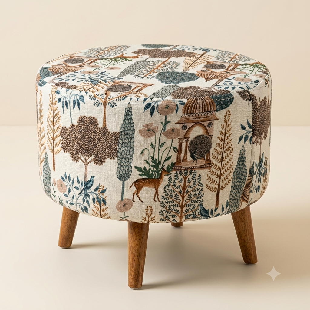 The Pihubagh handcrafted round pouf stool