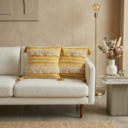 Yellow Fringe Cushion Cover with Tassels