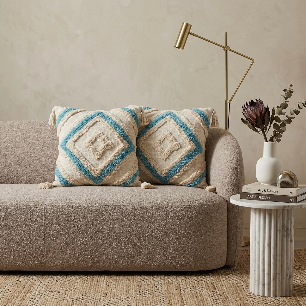 Diamond Weave Tufted Cushion Cover with Tassels