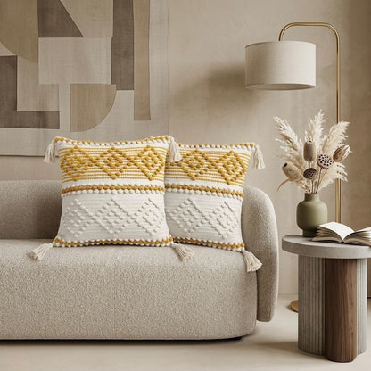 Textured Chevron Cushion Cover with Tassels