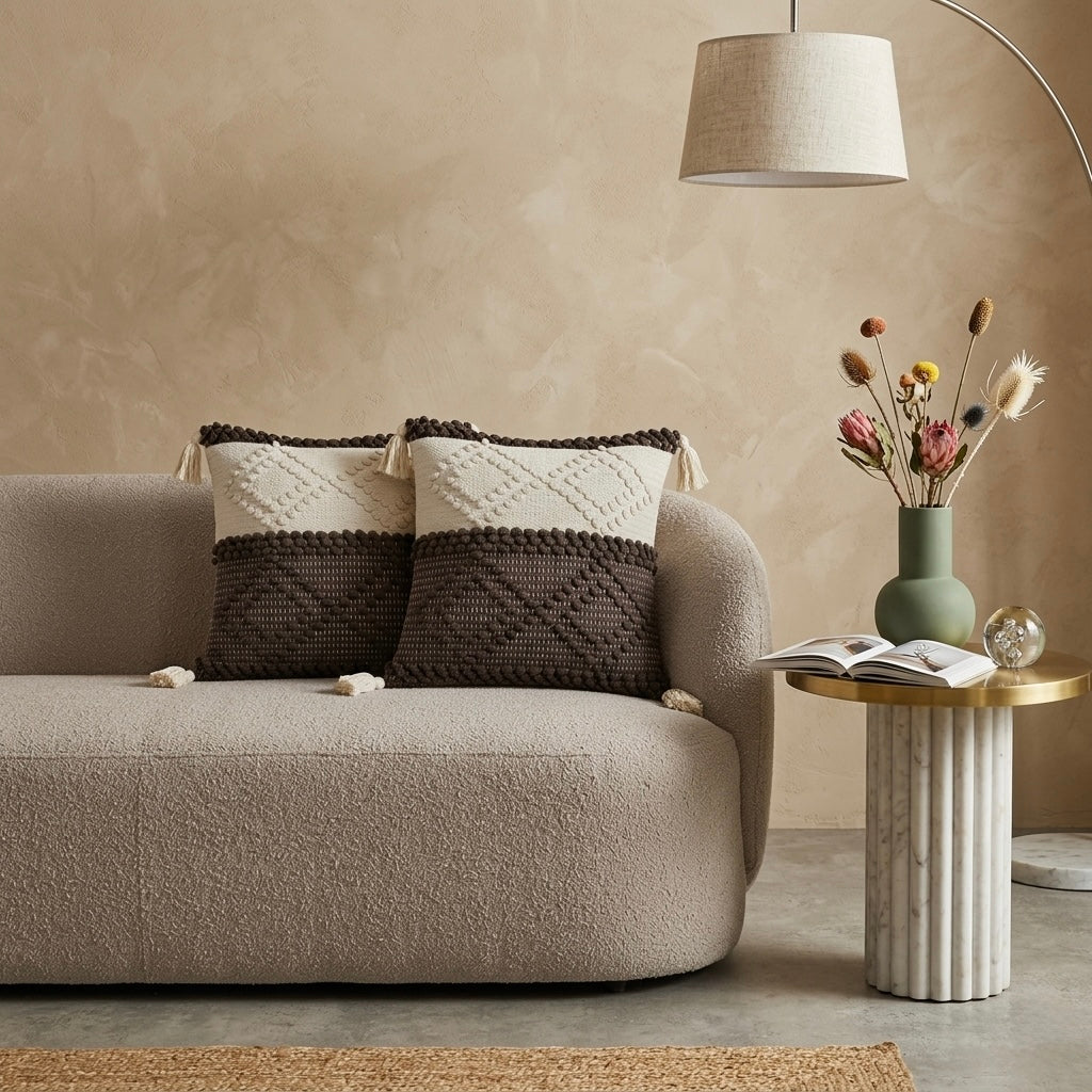 Monochrome Pattern Cushion Cover with Tassels