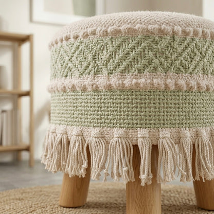 Sage green accent tassle pouf stool