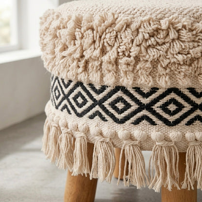 Black & white monochrome tassle pouf stool