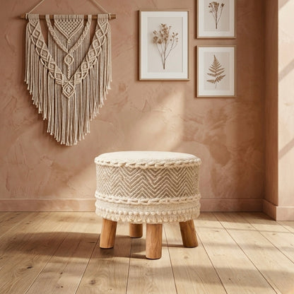 ivory cozy weave tassle pouf stool