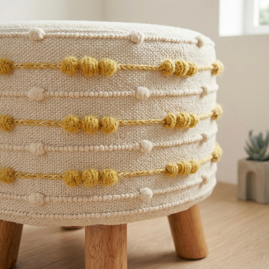 Yellow tufted dot pouf stool