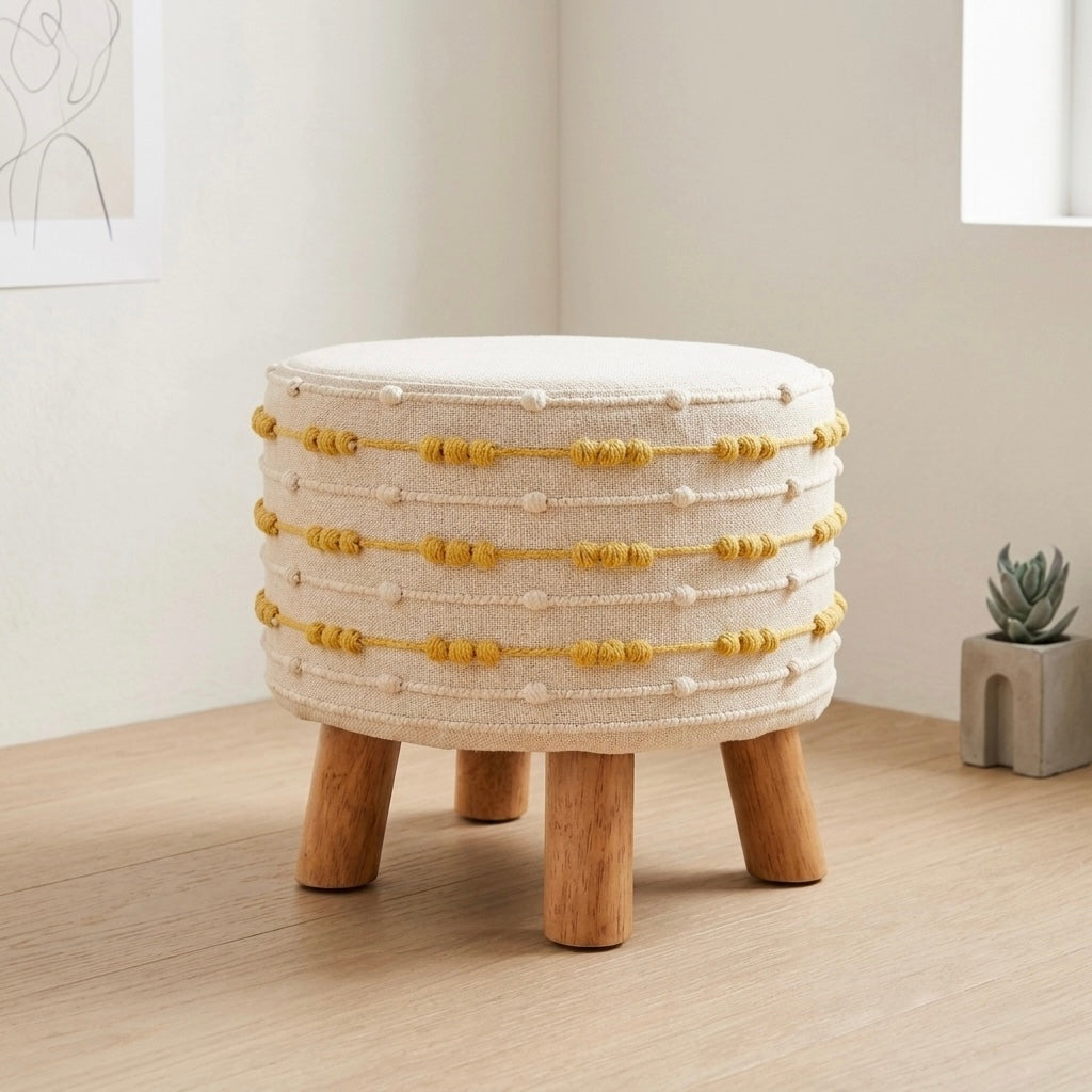 Yellow tufted dot pouf stool