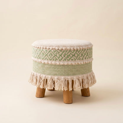 Sage green accent tassle pouf stool