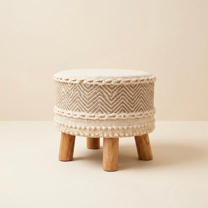 ivory cozy weave tassle pouf stool