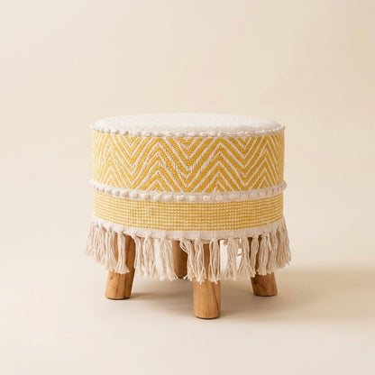 Mustard chevron weave tassle pouf stool