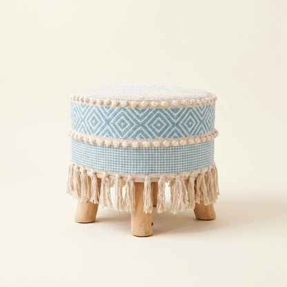 Aqua diamond weave tassel pouf stool