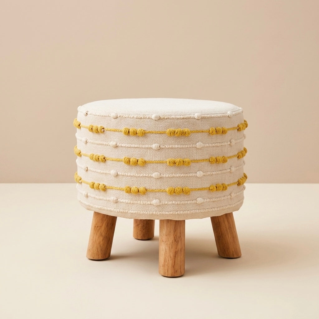 Yellow tufted dot pouf stool