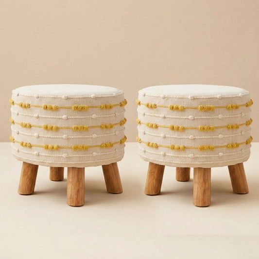 Yellow Tufted Dot Pouf Stool