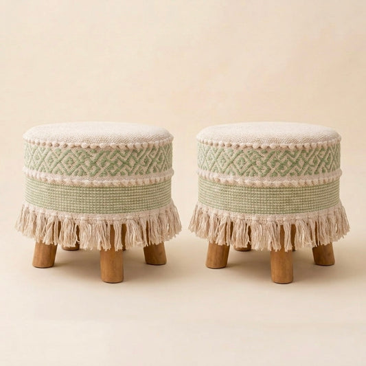 Sage Green Accent Tassel Pouf Stool